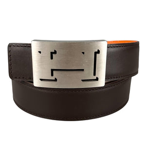 Hermes Belt Lucky Metal Leather Orange Dark Brown Silver Hermès Orange Reversible Leather Strap 32 mm Belt - Silver  main image 3