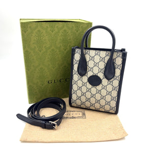 Pre-Owned Interlocking G 2WAY Handbag Navy beige Leather PVC