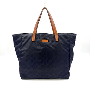 Pre-Owned GG pattern tote bag Navy Brown Leather Nylon Gold 282439