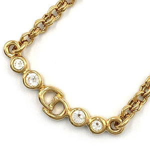Pre-Owned CD logo Rhinestone necklace clear gold GP Colored Stones